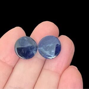 Round Blue Lapis Gemstone Stud Earrings
